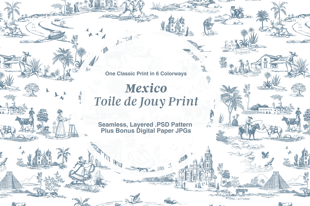 Mexico Toile de Jouy Pattern, a Background Graphic by Hughes Studio (Photo 1 of 8)