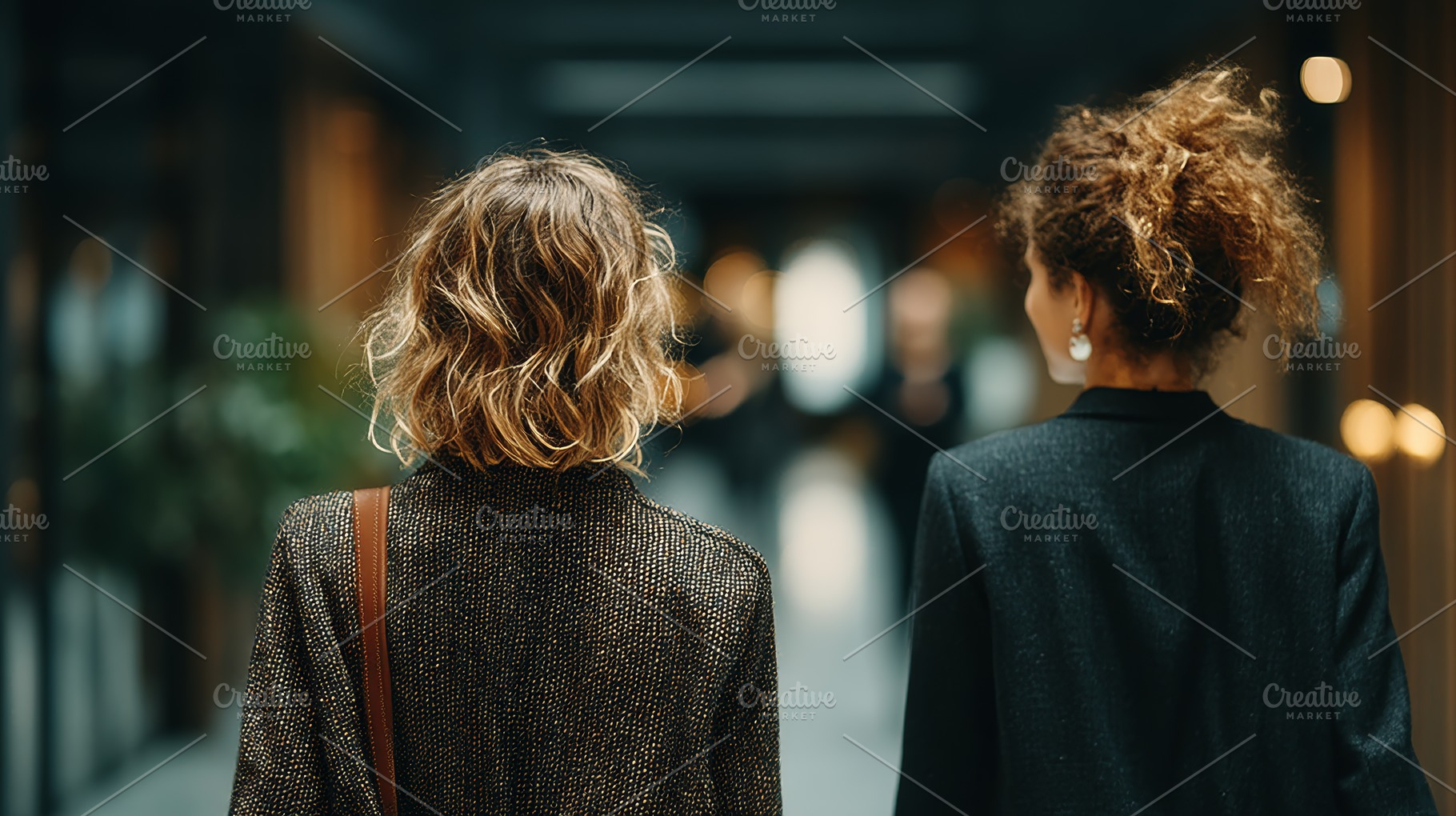 Two professional women walking confidently in a modern office hallway, a Person Photo by AS photostudio