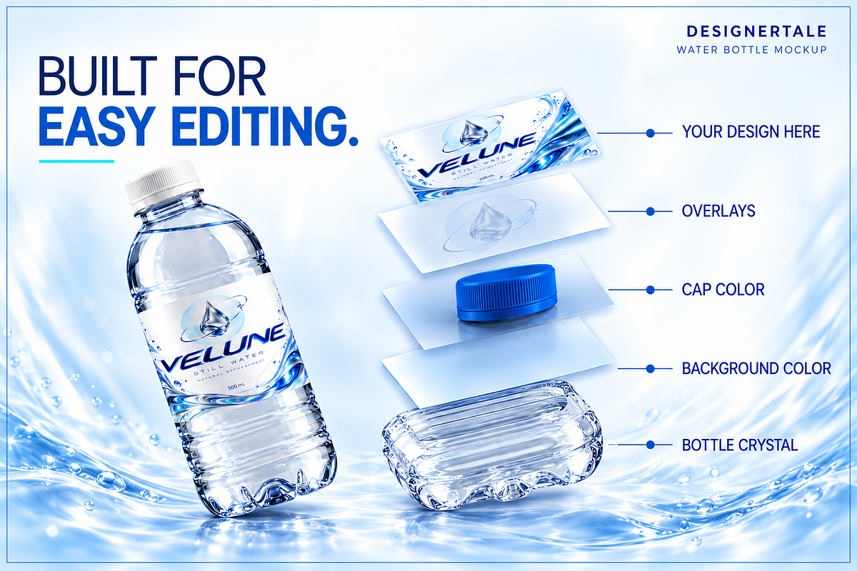 Floating Water Bottle Mockup PSD, a Packaging Mockup by Designertale (Photo 6 of 10)