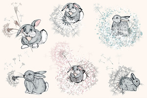 Pretty Bunnies Vector Illustrations