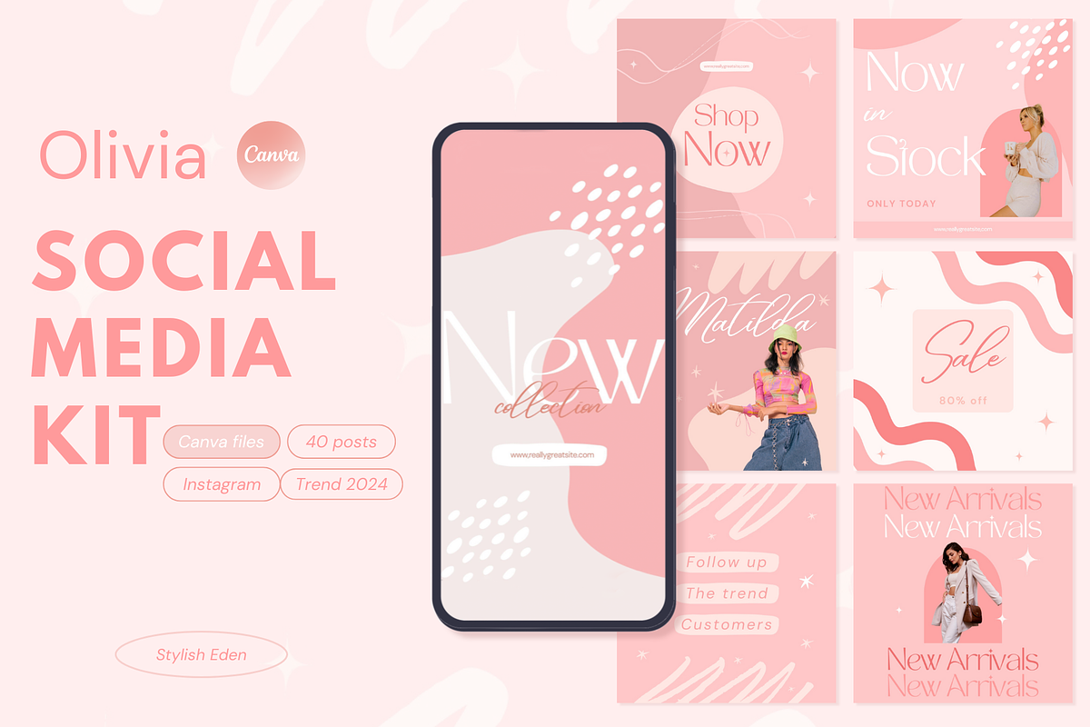 Olivia Social Media Kit Canva, a Social Media Template by ElladesignCo (Photo 1 of 5)