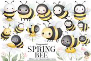Watercolor spring bee clipart, an Illustration by Designworld (Thumbnail 1 of 5)