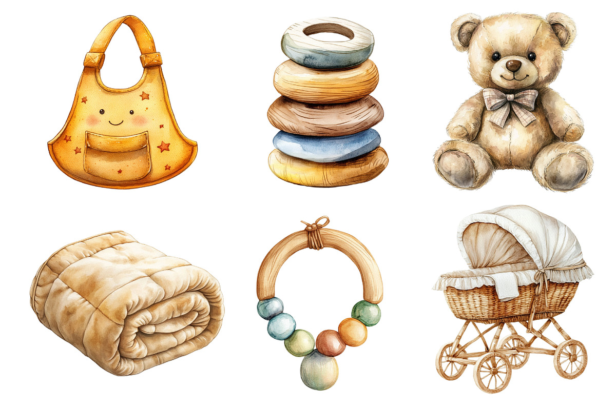 Neutral Baby Watercolor Clipart, an Illustration by Dream Creation (Photo 8 of 9)