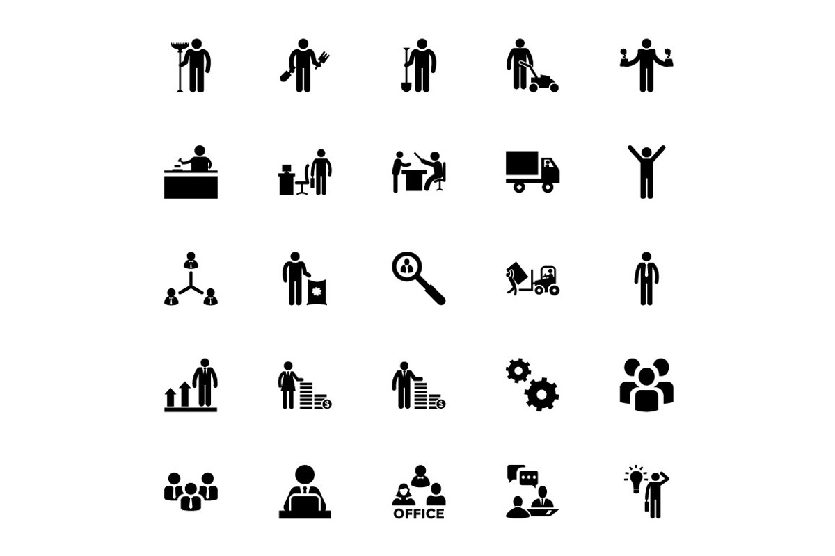 100 Working Human Icons, a Solid Icon by Vectors Market