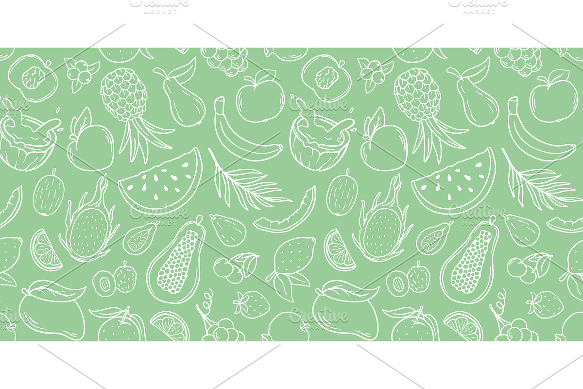 Berries and fruits in doodle sketch, a Food Illustration by Tati_Kli