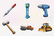 Watercolor Construction Clipart Bund, an Illustration by CreationArt (Thumbnail 3 of 5)