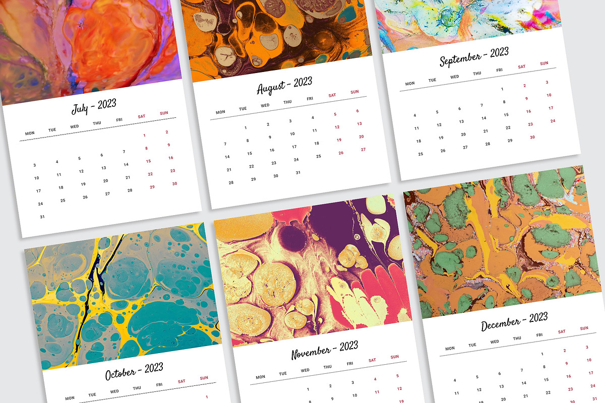 Marbling Art Calendar 2023 InDesign, a Stationery Template by Graphic Fabrica (Photo 9 of 9)