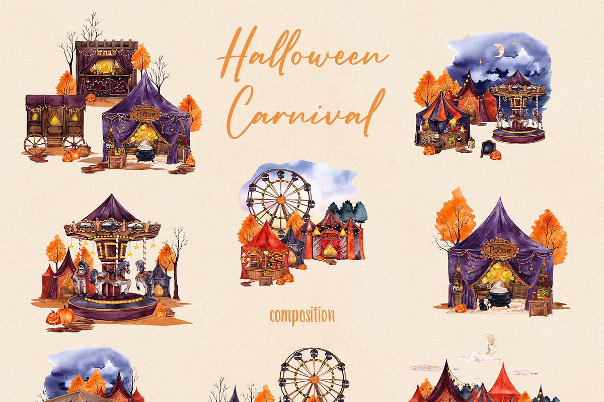 Watercolor Halloween Carnival, an Object Graphic by ma_i_vi (Photo 3 of 10)