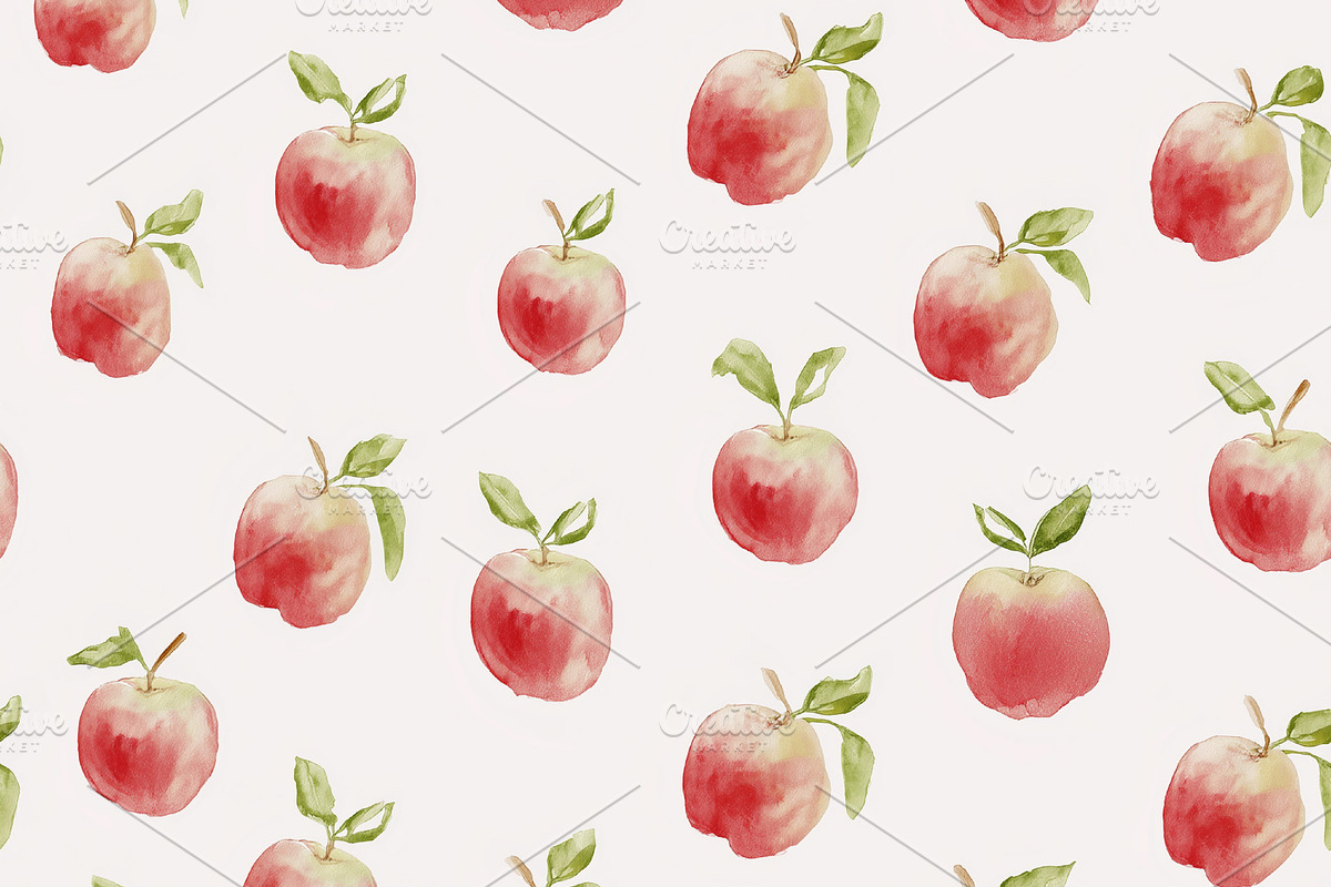 Seamless pattern, red watercolor apple pattern creating a health, a Pattern Graphic by Studio ANNA