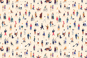 Tiny People Seamless Patterns Set