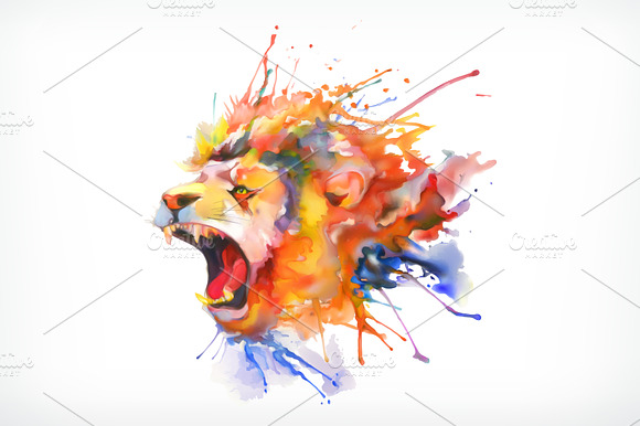 Watercolor Painting Roaring Lion