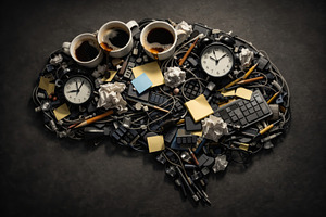 Brain made of office and coffee item, a Photo by Dvoevnore photos
