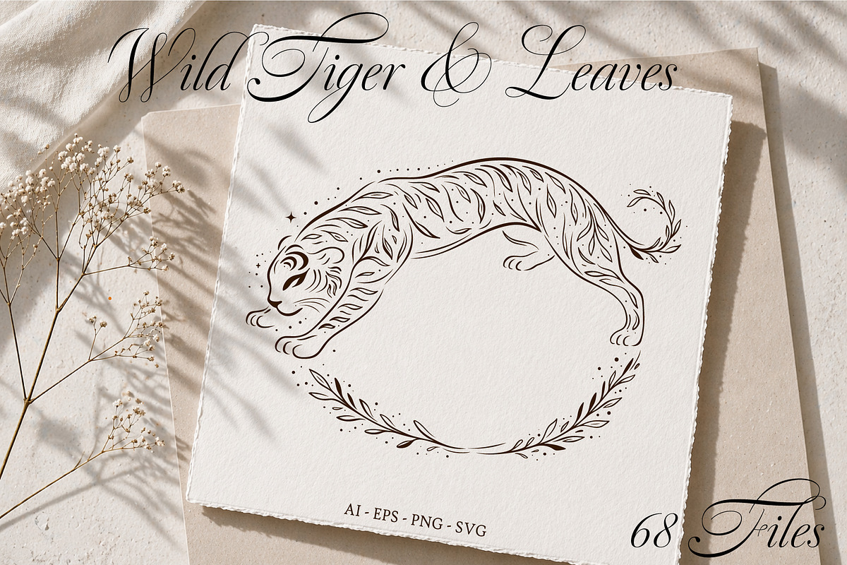 Wild Tiger & Leaves Botanical Vector, an Object Illustration by Christine Krahl (Photo 2 of 17)