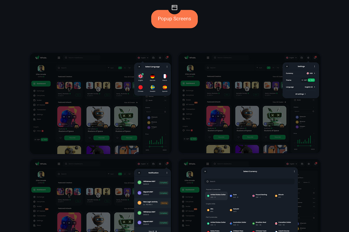 Crypto Whale-Crypto & NFT Dashboard UI kit preview 7