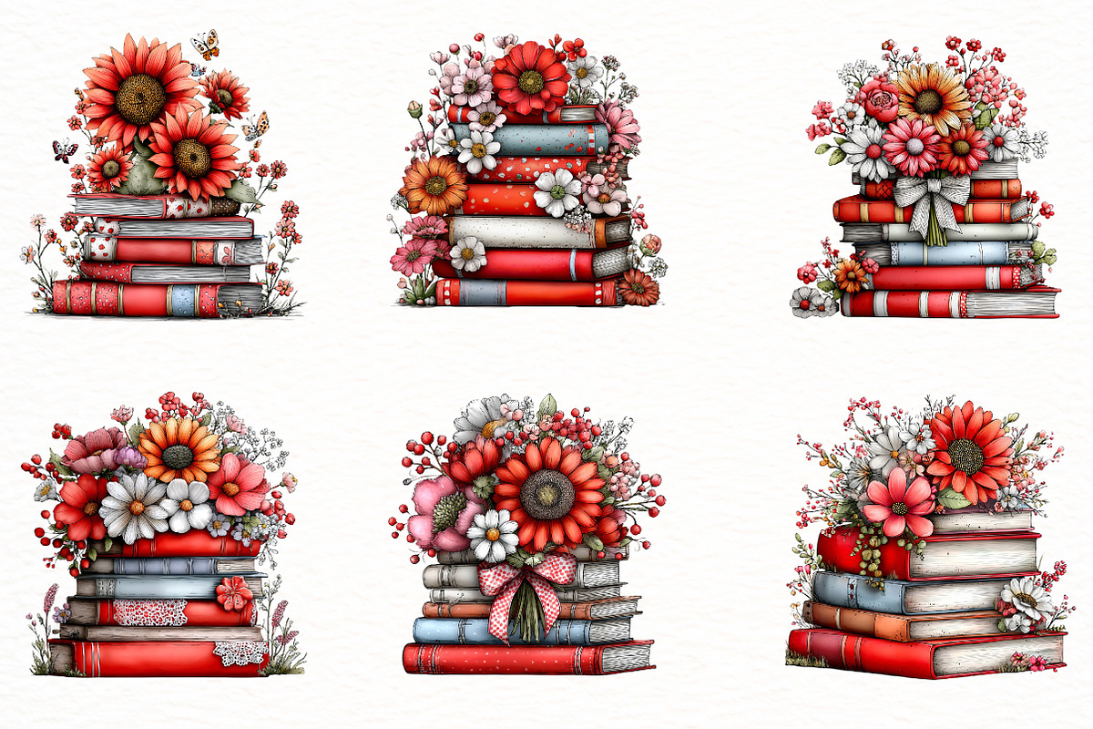 whimsical spring book stack clipart, an Illustration by Designworld (Photo 3 of 6)