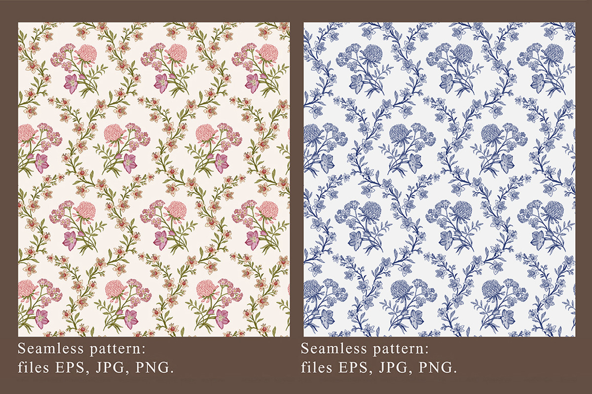 Seamless Set Flowers Clover Pattern, a Pattern Graphic by Vintage (Photo 4 of 13)
