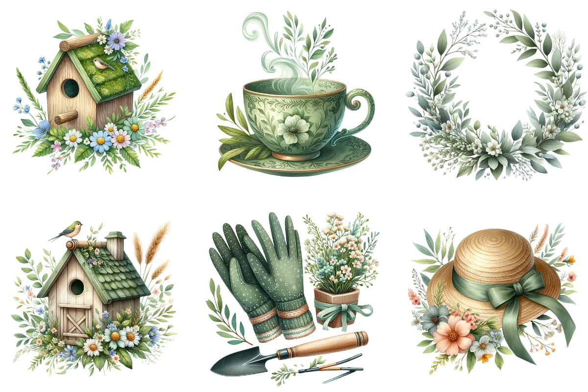 Watercolor Sage Green Spring Clipart, an Illustration by DreamArtGraphic (Photo 3 of 4)