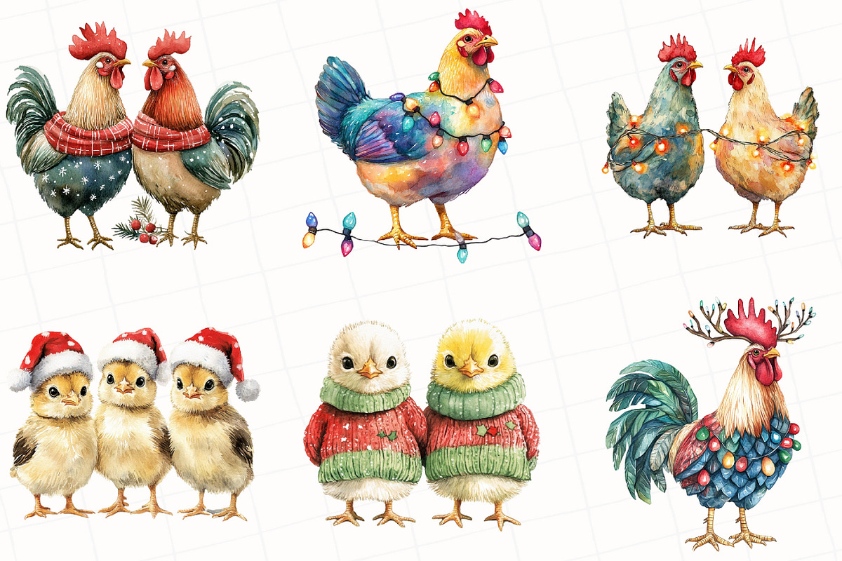 Christmas Chicken Clipart, an Illustration by OK Design (Photo 2 of 5)