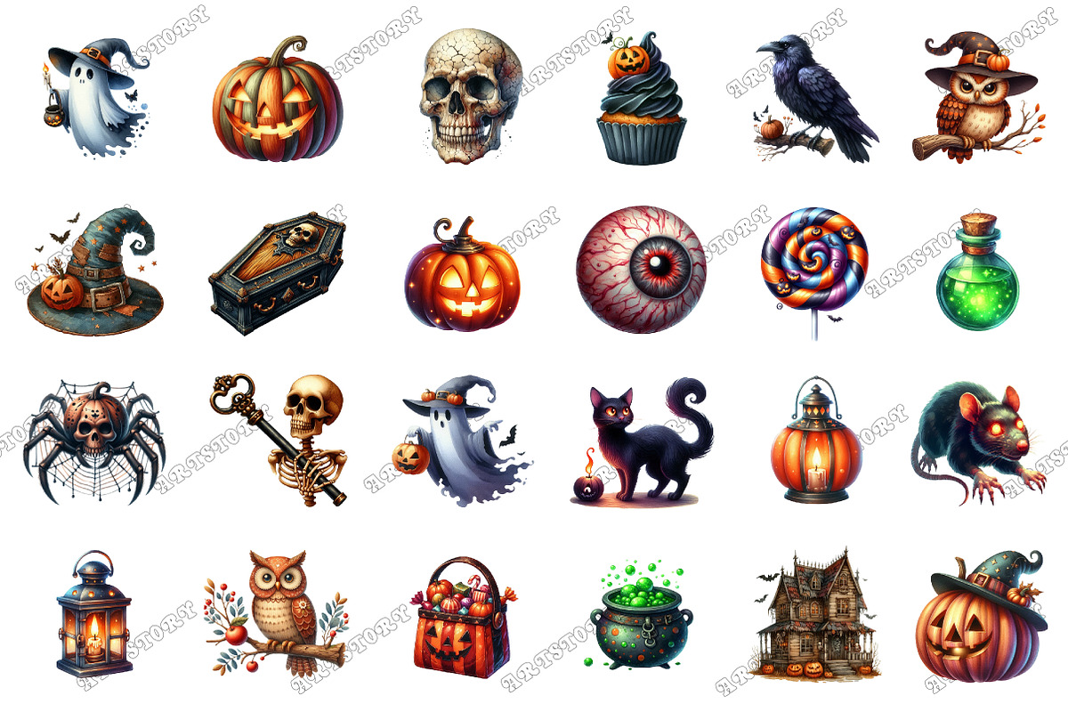 Happy Halloween Watercolor Clipart, an Illustration by designcity5 (Photo 3 of 5)
