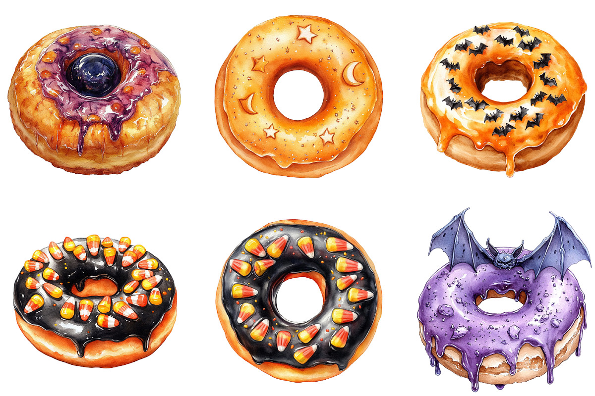 Donut Clipart, Halloween Donut Clipa, an Illustration by DreamArtGraphic (Photo 5 of 5)