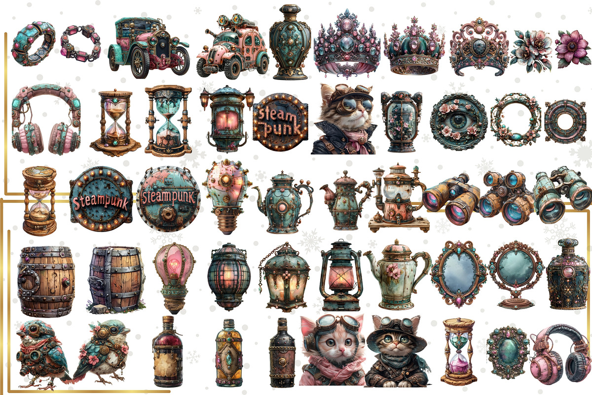 Shabby Chic Steampunk Clipart Bundle, an Illustration by NiiiNArt (Photo 3 of 6)