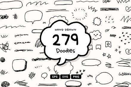 279 Hand drawn doodles set