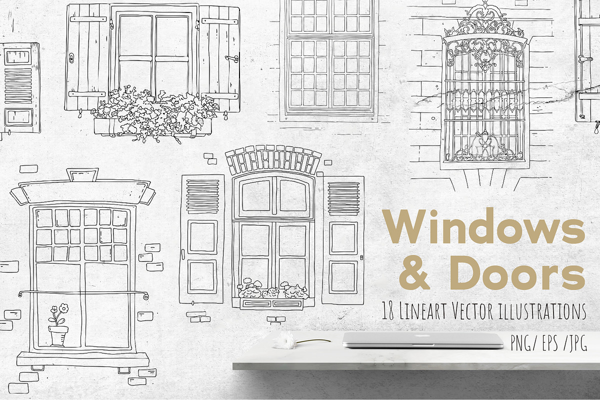 Windows & Doors. Vector set., an Object Illustration by iri-illustration (Photo 1 of 8)