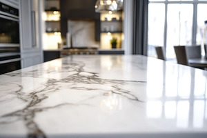 Close-up of a marble granite kitchen, a Photo by Pavel_design