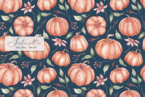 Watercolor Pumpkins Seamless Pattern