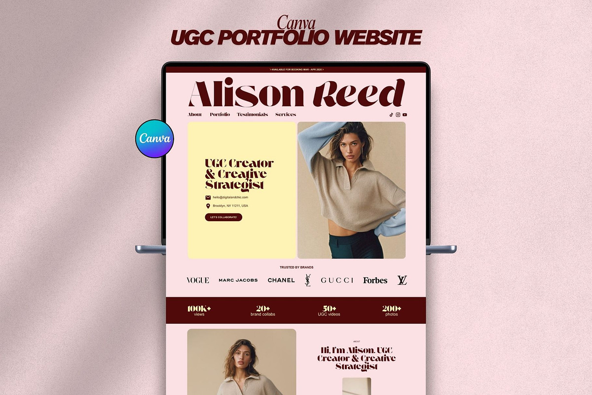 UGC Portfolio Template Canva Website, a Landing Page Template by Digital&Chic (Photo 1 of 7)