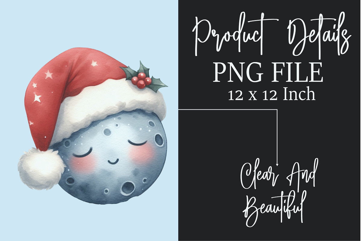 Christmas Sleepy Moon Clipart PNG, a Seasonal Illustration by Rose Art (Photo 6 of 6)