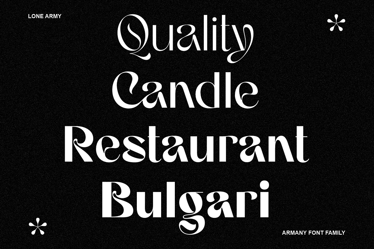 Armany - Display Font Family, a Sans Serif Font by LoneArmy (Photo 3 of 16)