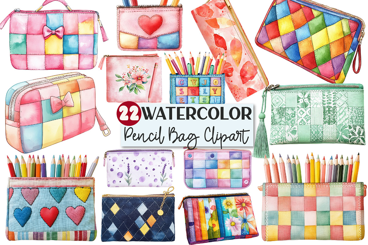 Patchwork Pencil Bag Clipart, an Illustration by Rose Art (Photo 1 of 3)