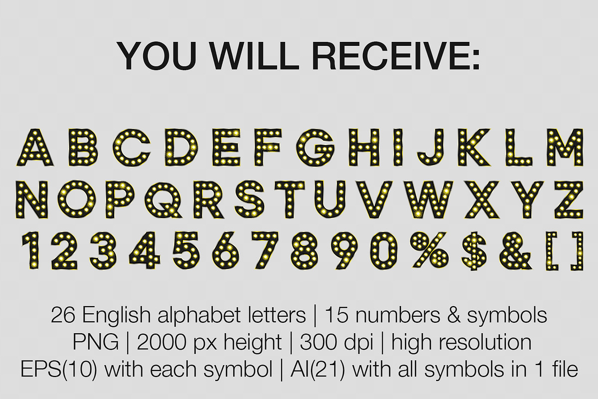 Retro alphabet in black with bulbs, an Object Graphic by MariiaVD (Photo 6 of 6)