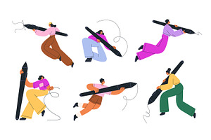 Creative people hold big stylus set, a Person Illustration by Good Studio