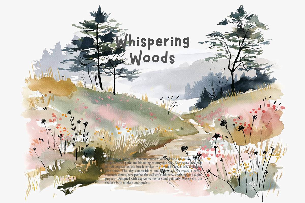 watercolor forest landscape clipart, a Decorative Illustration by Patishop Art (Photo 2 of 8)