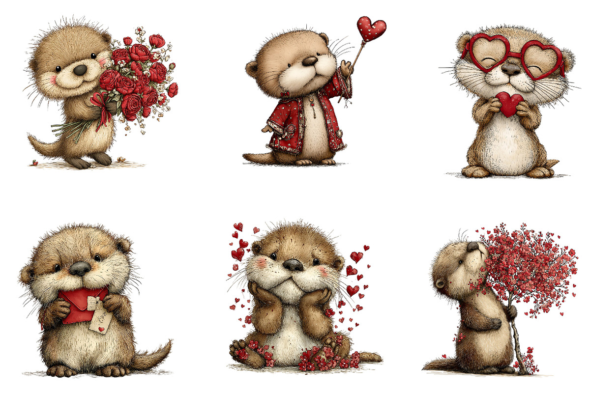Quirky Valentine's Otters Clipart, an Illustration by Dream Creation (Photo 6 of 7)