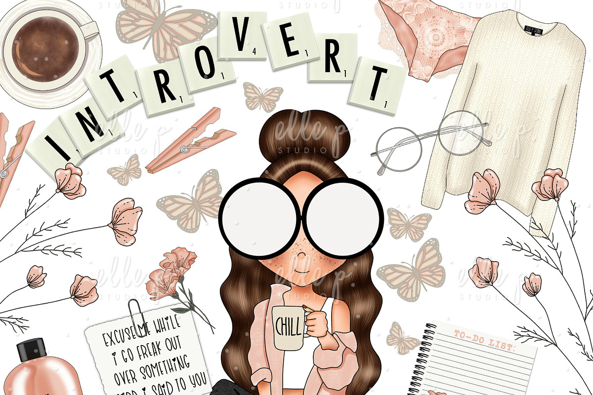Introvert Clipart Bundle, an Illustration by Elle P. Studio (Photo 1 of 2)