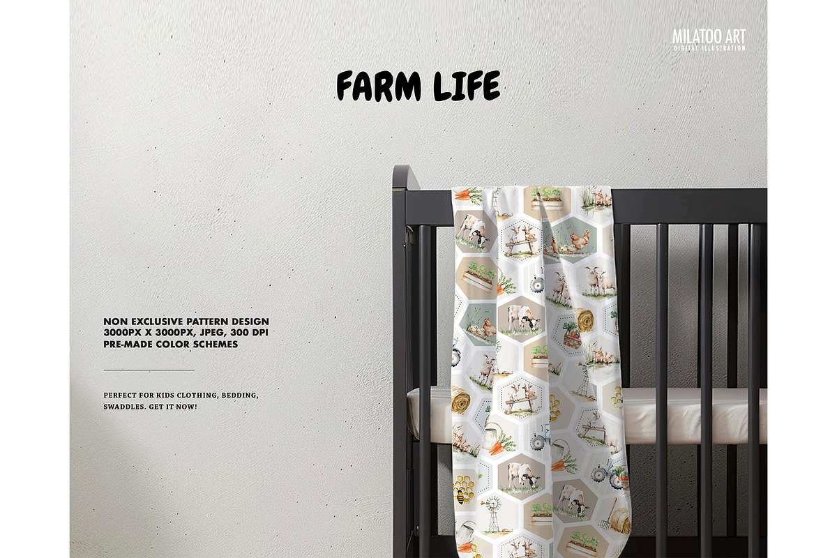 Farming nursery pattern cow chicken, a Pattern Graphic by Milatoo (Photo 5 of 5)