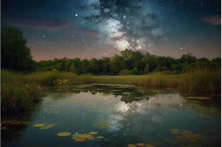 Magical stars over lake. Generate Ai, a Nature Photo by Ylivdesign