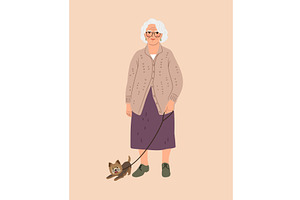 Kind granny with a little dog, an Animal Illustration by Stock-Smart-Start