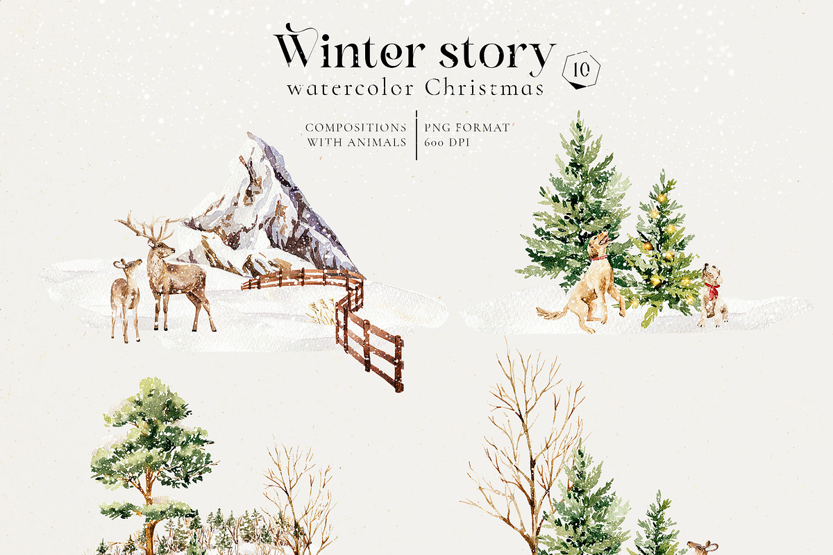 Winter story-watercolor Christmas, a Seasonal Illustration by Pamyatka Shop (Photo 10 of 27)
