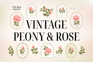 Vintage Peony & Rose Logo Set