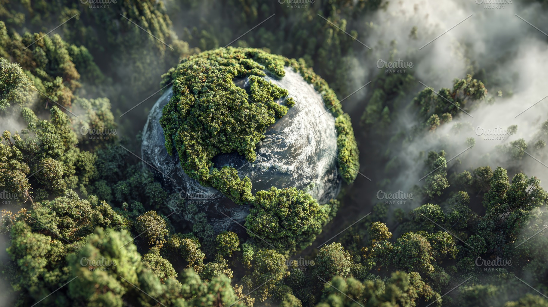 Earth covered in lush green forest a, a Photo by Pixeness Studio