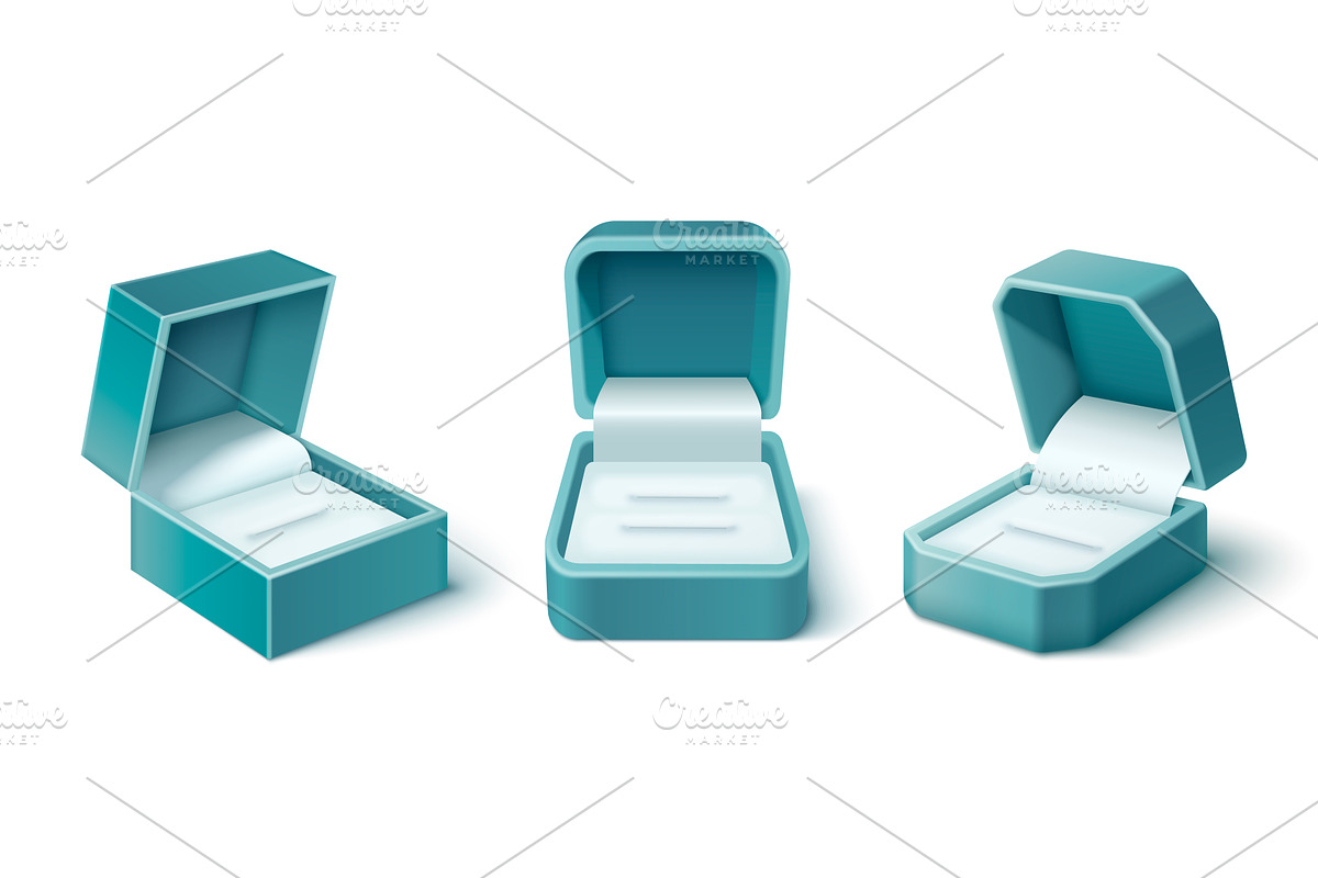 Set of open teal jewelry gift boxes, an Object Illustration by art PVP - market