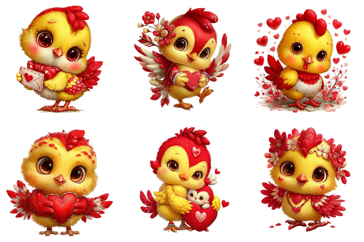 Whimsical Valentine Chicken Clipart, an Illustration by Dream Creation (Photo 4 of 6)