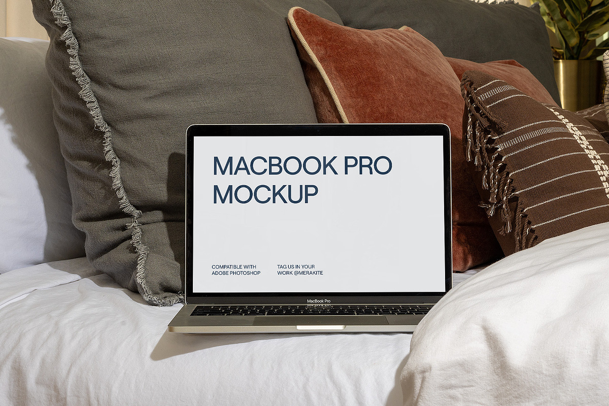 Realistic MacBook Pro Mockup on Bed, a Books & Magazine Mockup by Area Mockups (Photo 3 of 3)