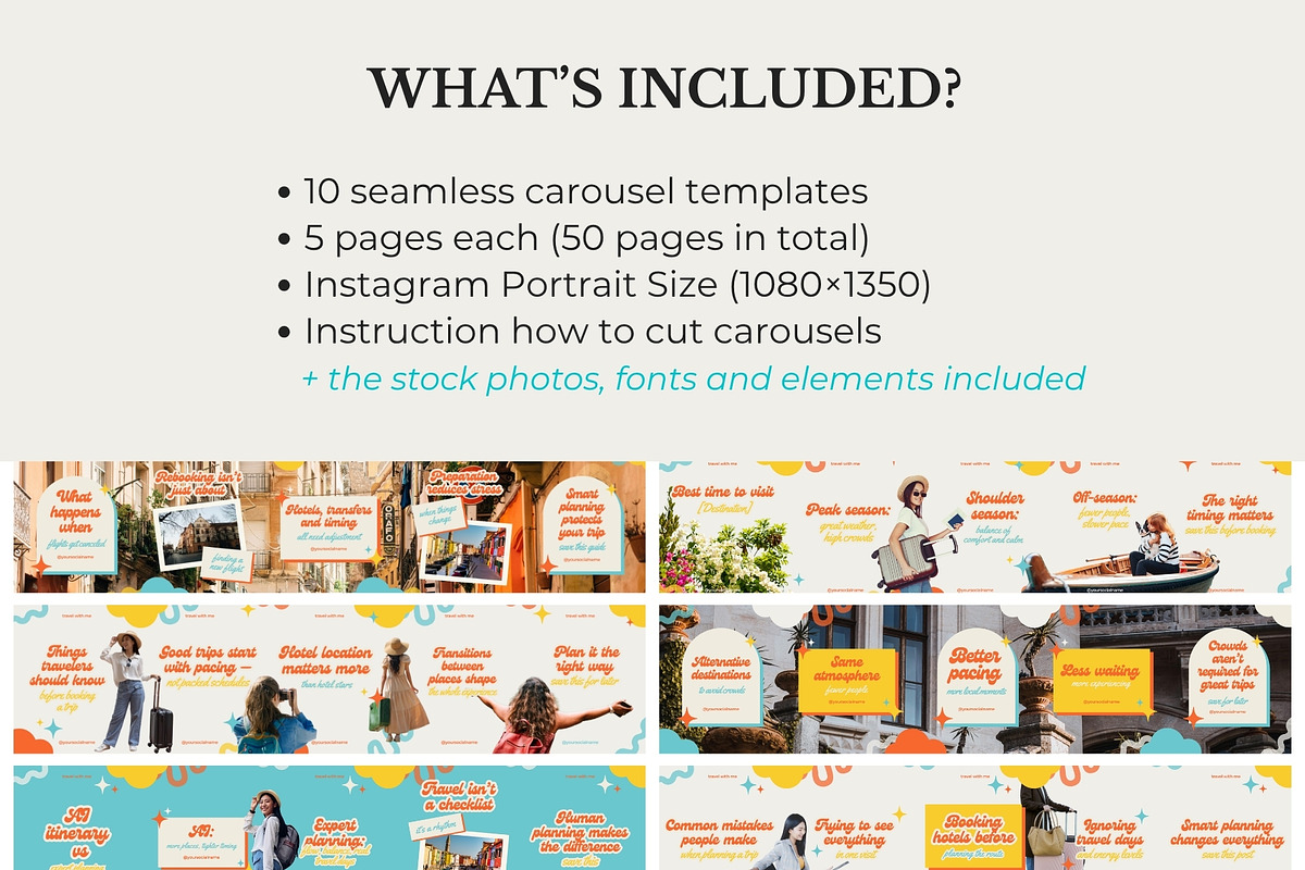 Retro Travel Instagram Carousels, a Social Media Template by Anna Design Studio (Photo 2 of 13)
