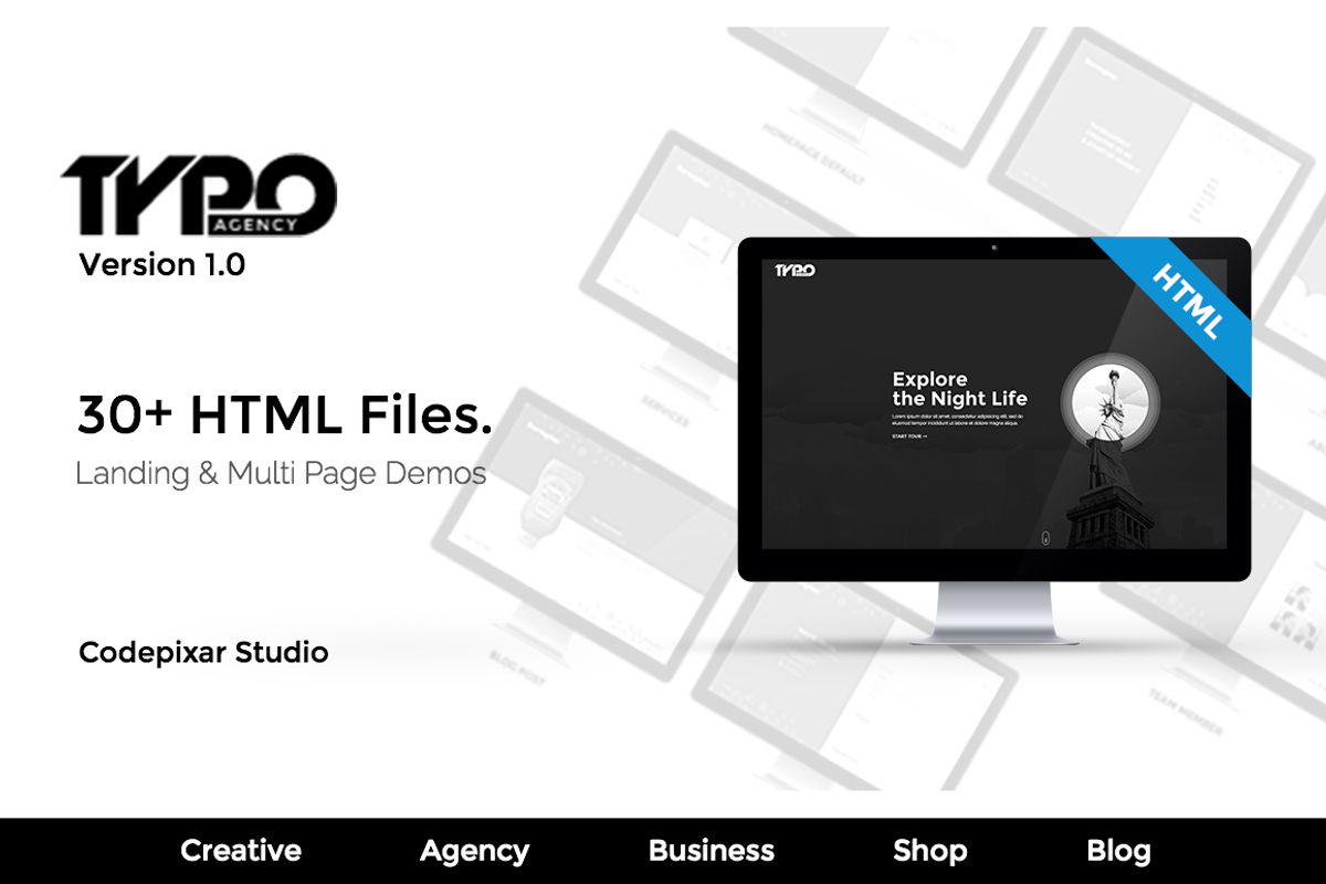Typo Creative Agency HTML5 Template, a Bootstrap Template by PixelCoder (Photo 1 of 2)