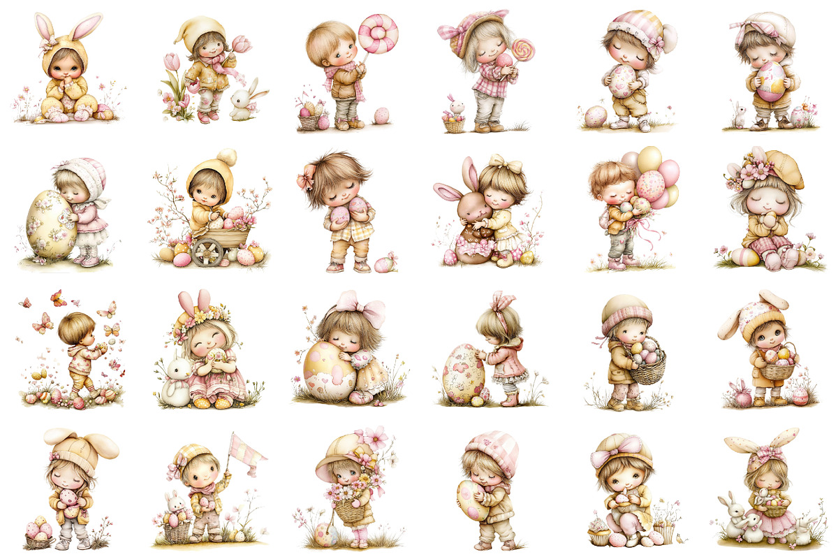Whimsical Easter Kids Clipart, an Illustration by designcity5 (Photo 2 of 5)
